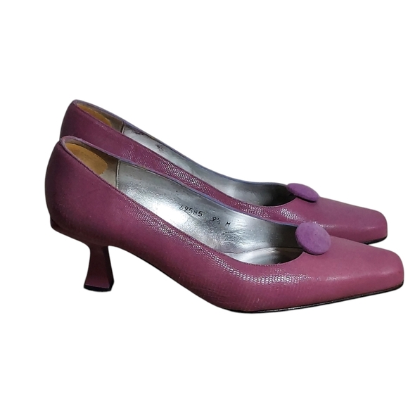 Timothy Hitsman Vintage Purple Dark Lavender Textured Leather Square Toe Heels - Picture 4 of 15